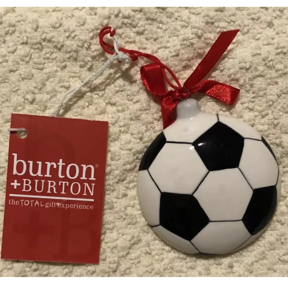 Burton and Burton Soccer Ball Ceramic Christmas Ornament Brand New